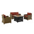 Bradenton 4Pc Outdoor Wicker Conversation Set W/Fire Table Weathered Brown/Sangria - Loveseat, Tucson Fire Table, & 2 Arm Chairs
