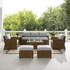 Bradenton 7Pc Outdoor Wicker Sofa Set Gray/Weathered Brown - Sofa, Coffee Table, Side Table, 2 Armchairs & 2 Ottomans