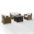 Bradenton 4Pc Outdoor Convo Set W/Fire Table - Sunbrella White/Weathered Brown - Loveseat, Tucson Fire Table, & 2 Arm Chairs