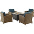 Bradenton 5Pc Outdoor Wicker Conversation Set W/Fire Table Navy/Weathered Brown - Tucson Fire Table & 4 Armchairs