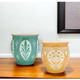 Set of Two 8 Ounce Geo Floral Ceramic Planters Green and Yellow 