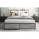 Queen Size Bed Frame with LED Light & Power Outlet, Platform Bed with Upholstered Headboard and Storage