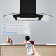 Island Range Hood Black 30 Inch 700CFM, Ceiling Mount Kitchen Vent Hood Stainless Steel , 5-layer Filters,  Tempered Glass