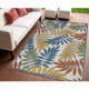 4' X 6' Indoor Outdoor Area Rug Ivory Yellow Orange Green and Blue Botanical Leaves