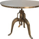 Antiqued Nickel Dining Table with Adjustable Height Three Leg Base Round Top