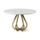 48" White and Gold Rounded Marble and Metal Pedestal Base Dining Table