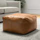  22" Tan Genuine Leather Pouf Ottoman 