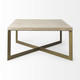 34" Beige Wood and Metal Square Coffee Table 