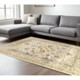 10' X 13' Distressed Area Rug Ivory and Gold Medallion Design