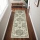 2' X 8' Ivory Blue Teal Grey and Olive Green Oriental Power Loom Runner Rug Stain Resistant