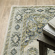 2' X 8' Ivory Blue Teal Grey and Olive Green Oriental Power Loom Runner Rug Stain Resistant