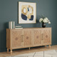 Natural Distressed Carved Geometric Sideboard with Four Doors