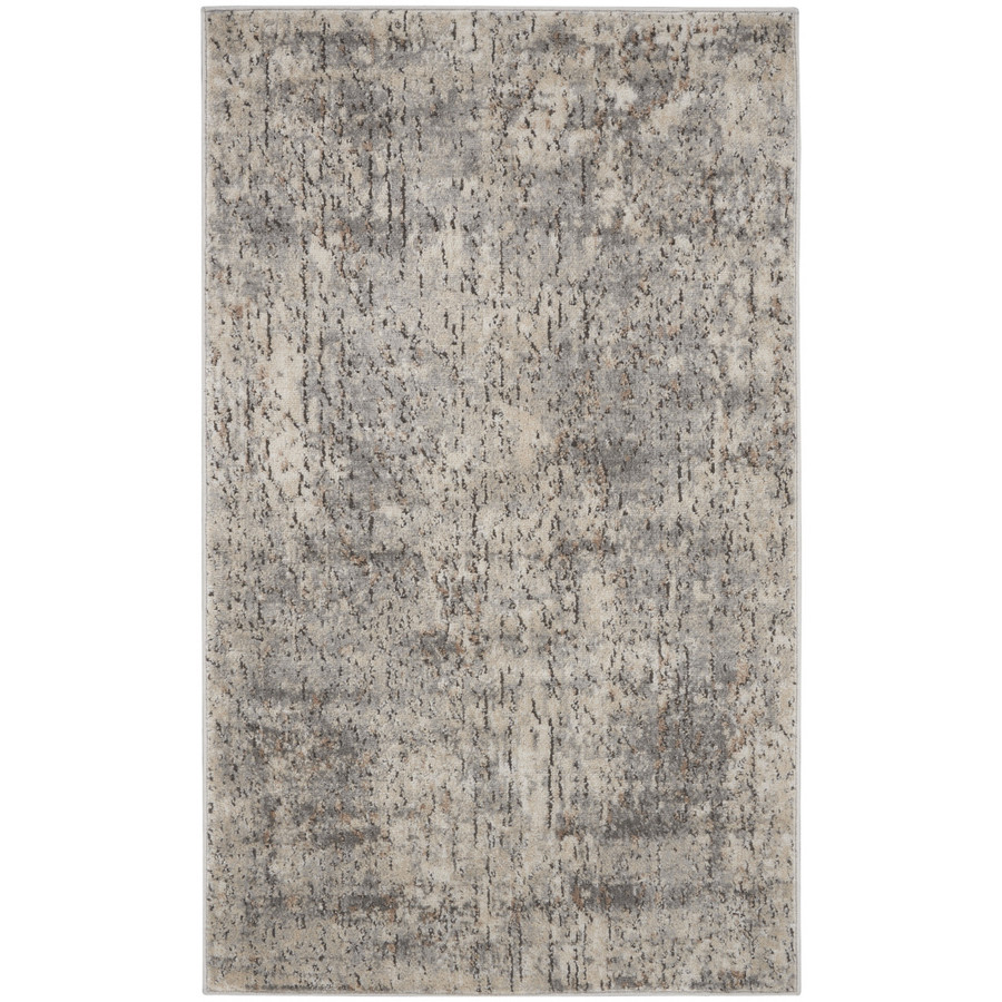 3' X 5' Beige and Grey Abstract Power Loom Non-Skid Area Rug Elegant Modern Design Set