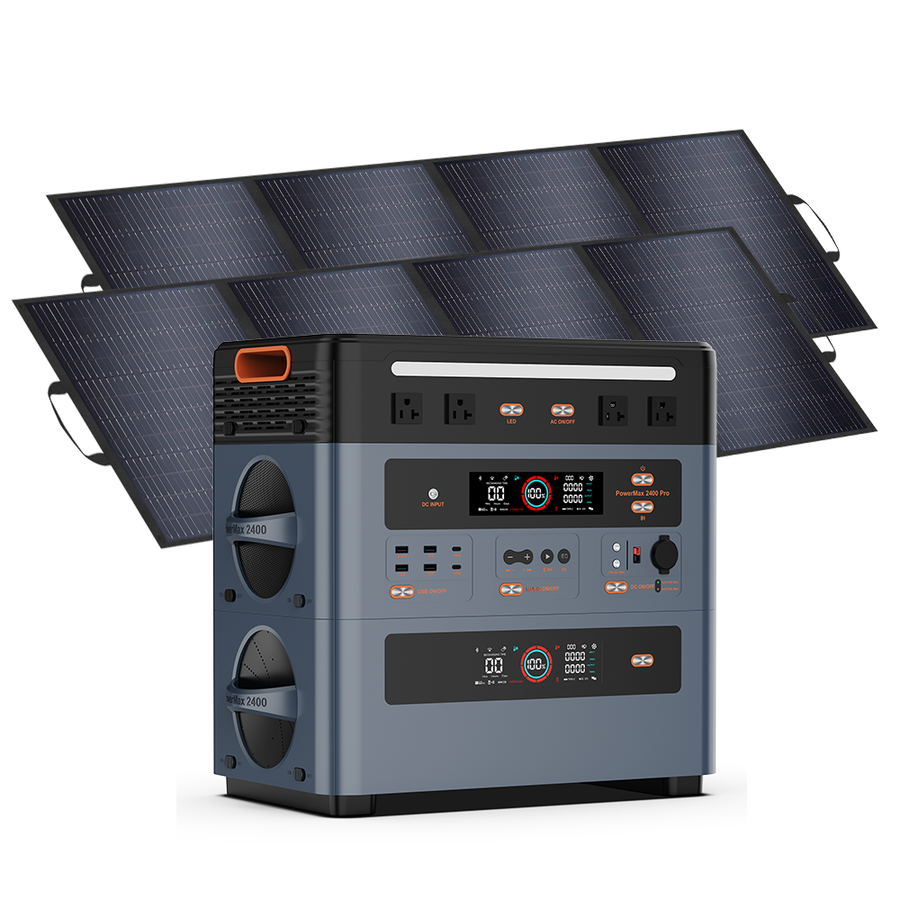 2400W Portable Power Station with BP2400 Expansion, 200W*2 Solar Panel Battery,1872Wh Solar Generator with 4 AC Outlets