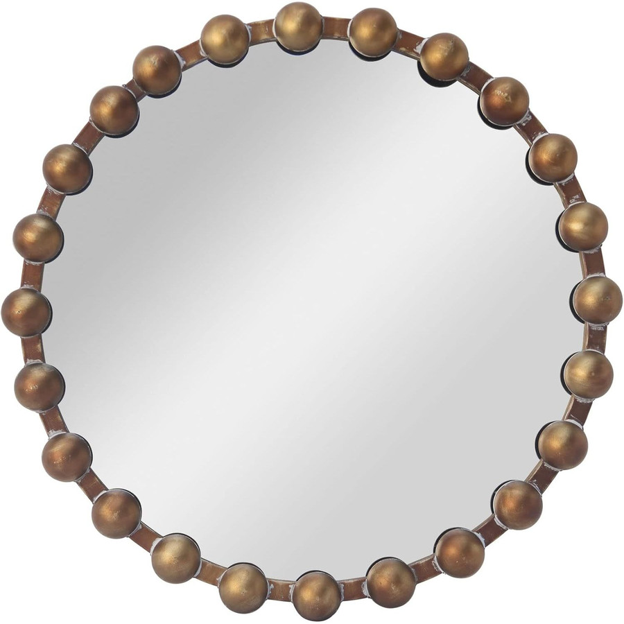  25'' Round Mirror with Metal Spherical Frame, Circle Beaded Mirror