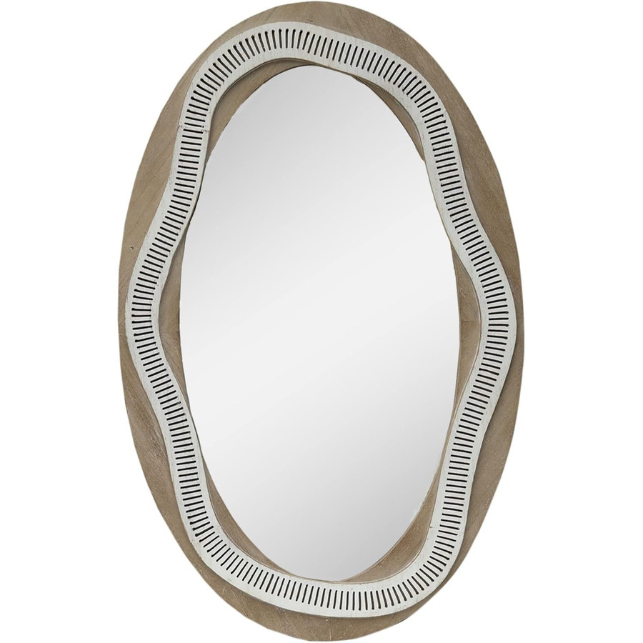 41.5" H Large Irregular Wood Wall Mirror, Oval Farmhouse Mirror Decor 