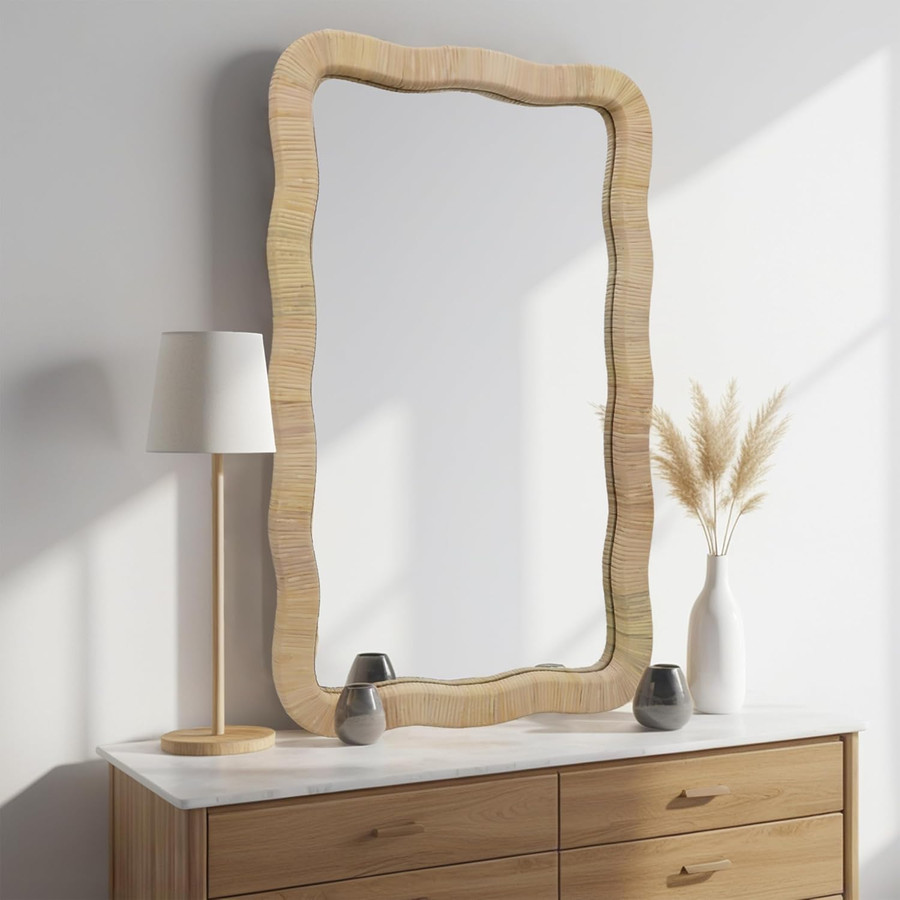 Rattan Wall Mirror, 23.6" W x 1.4" D