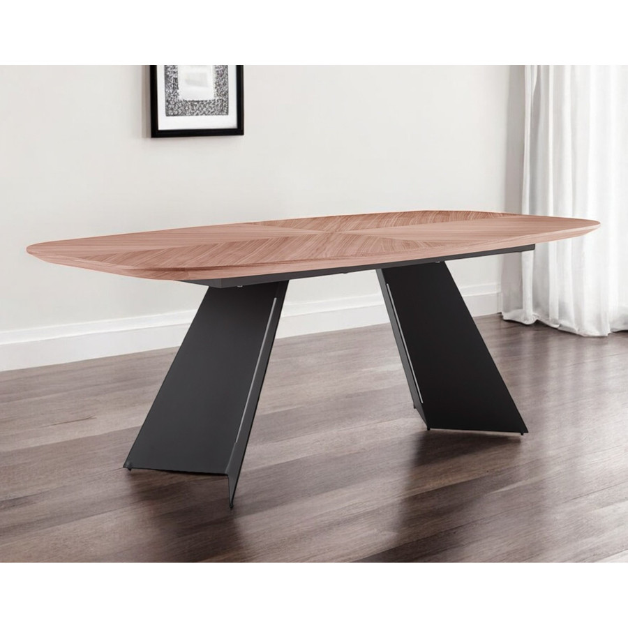 Double Pedestal Base Dining Table with Brown and Black Wood and Steel 