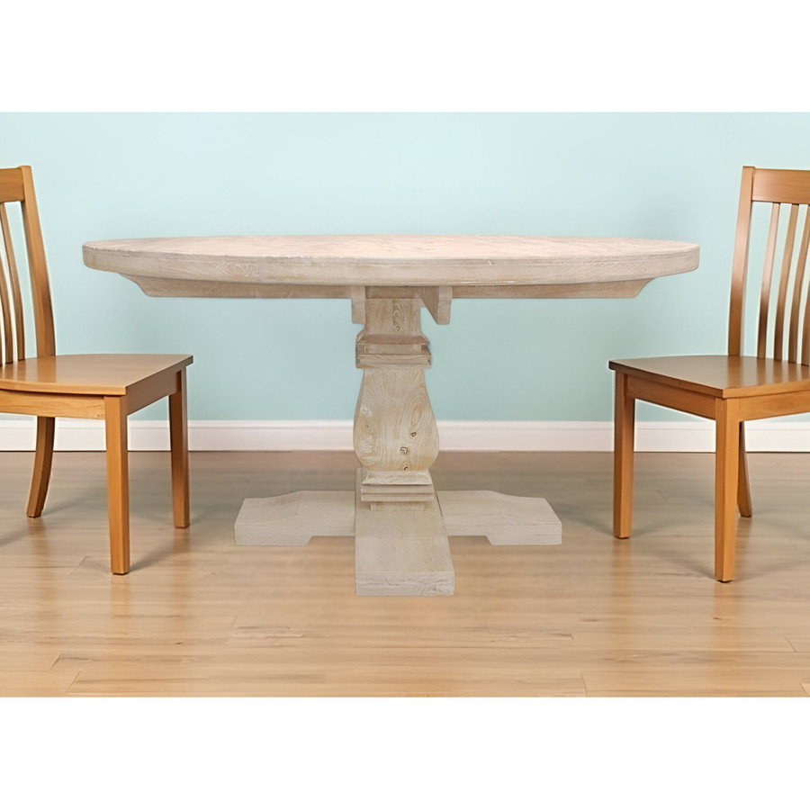 58" Natural Rounded Solid Wood Pedestal Base Dining Table