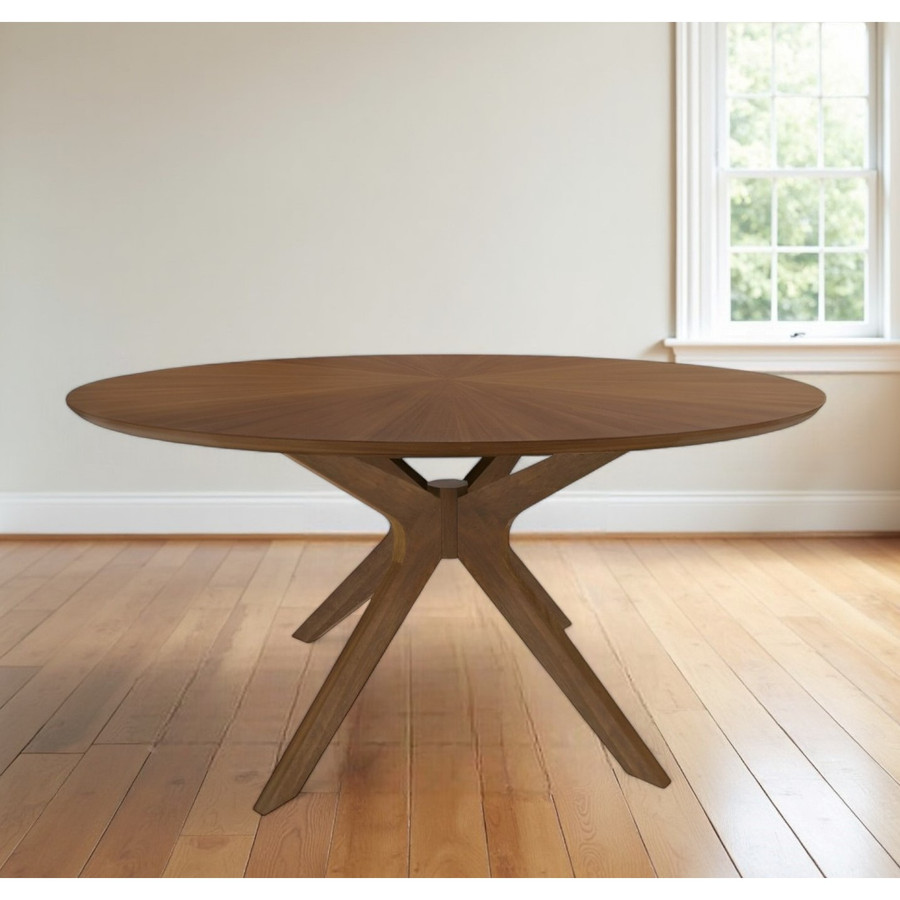 47" Solid Manufactured Wood Pedestal Base Dining Table Brown with Rounded Top