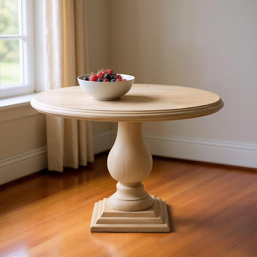 48" Natural Solid Wood Pedestal Base Dining Table with Round Top