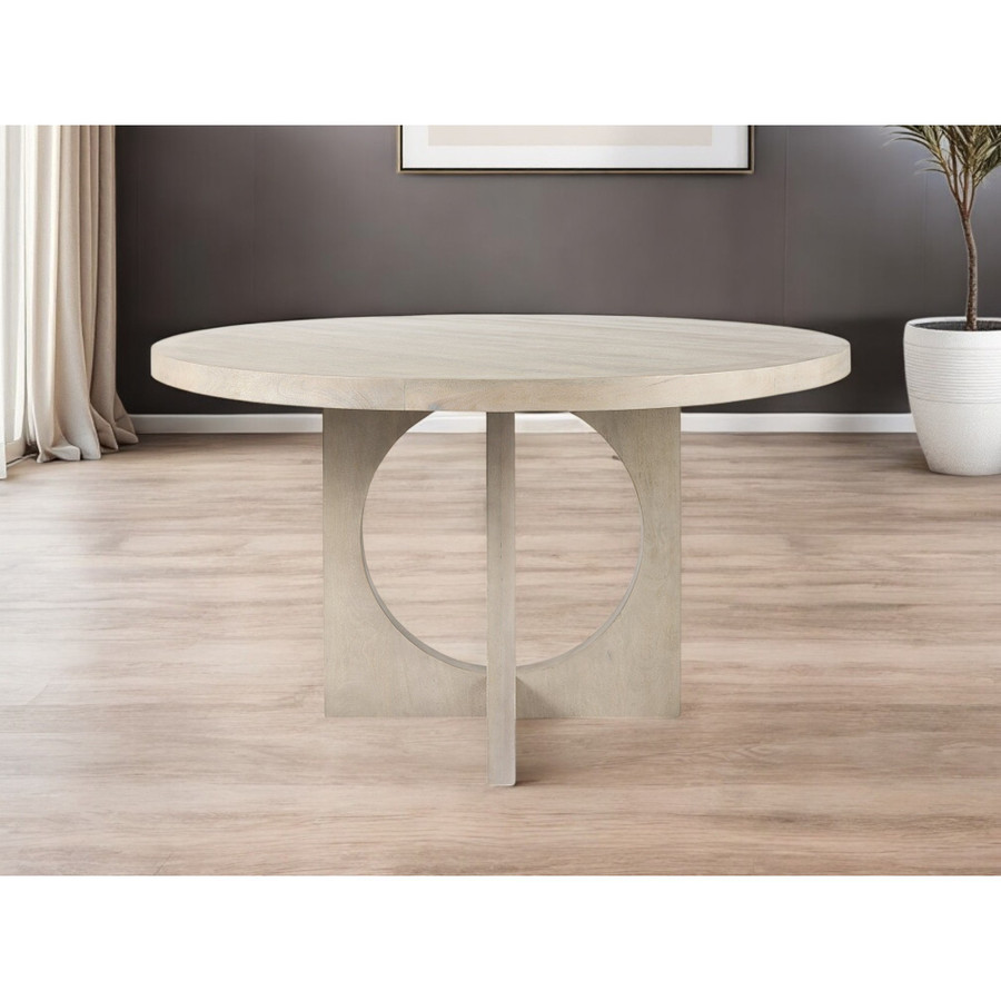 54" Natural Rounded Dining Table Set with Pedestal Base Sintered Stone Industrial-Style 