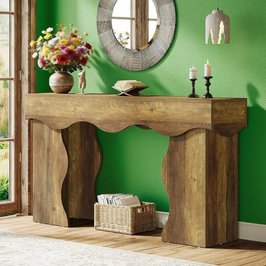 55.1" Farmhouse Console Table with Scalloped Edges