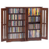 Double Wide Glass Door Mission Style Wall Mount CD/DVD Cabinet - Walnut