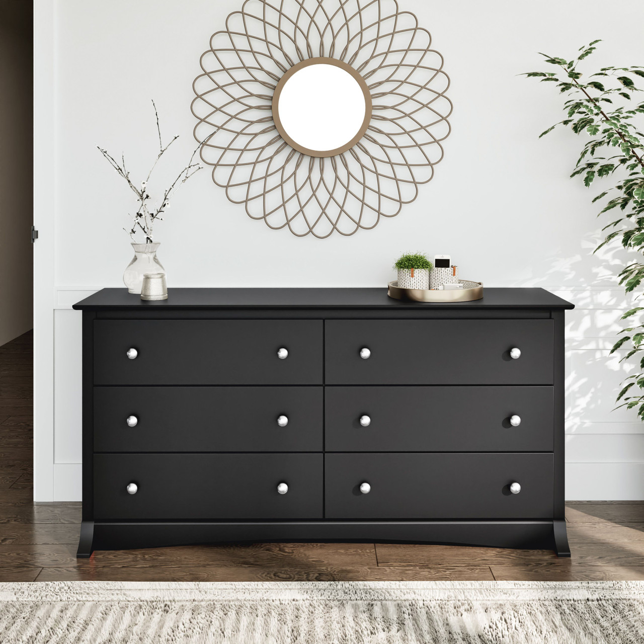 dark grey 6 drawer dresser ESF Italia Vulcano 6-Drawer Dark Gray Dresser with High Gloss Finish main image 1
