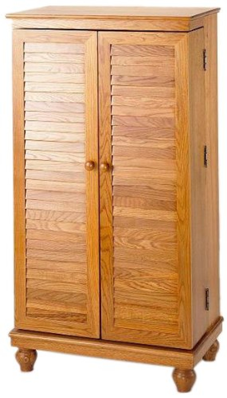 Solid Oak Mission Style Multimedia Storage Cabinet With Louvered Doors