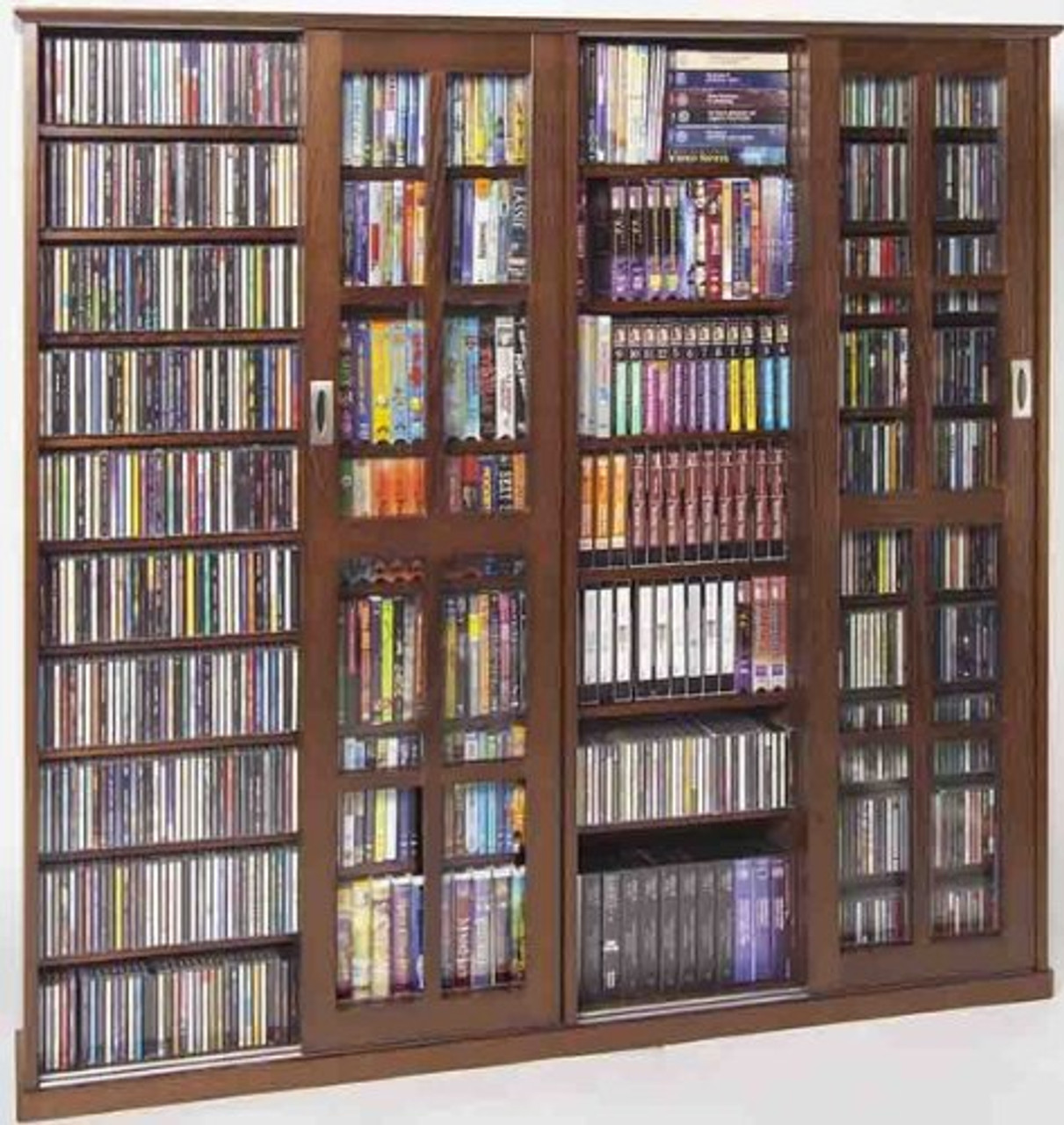 Mission Style Cd Dvd Storage Cabinet With 4 Sliding Glass Doors