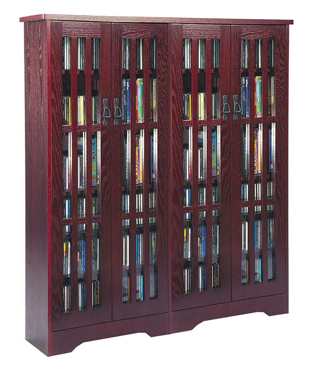 62 Double Mission Cd Dvd Cabinet W Tempered Glass Doors Dark Cherry