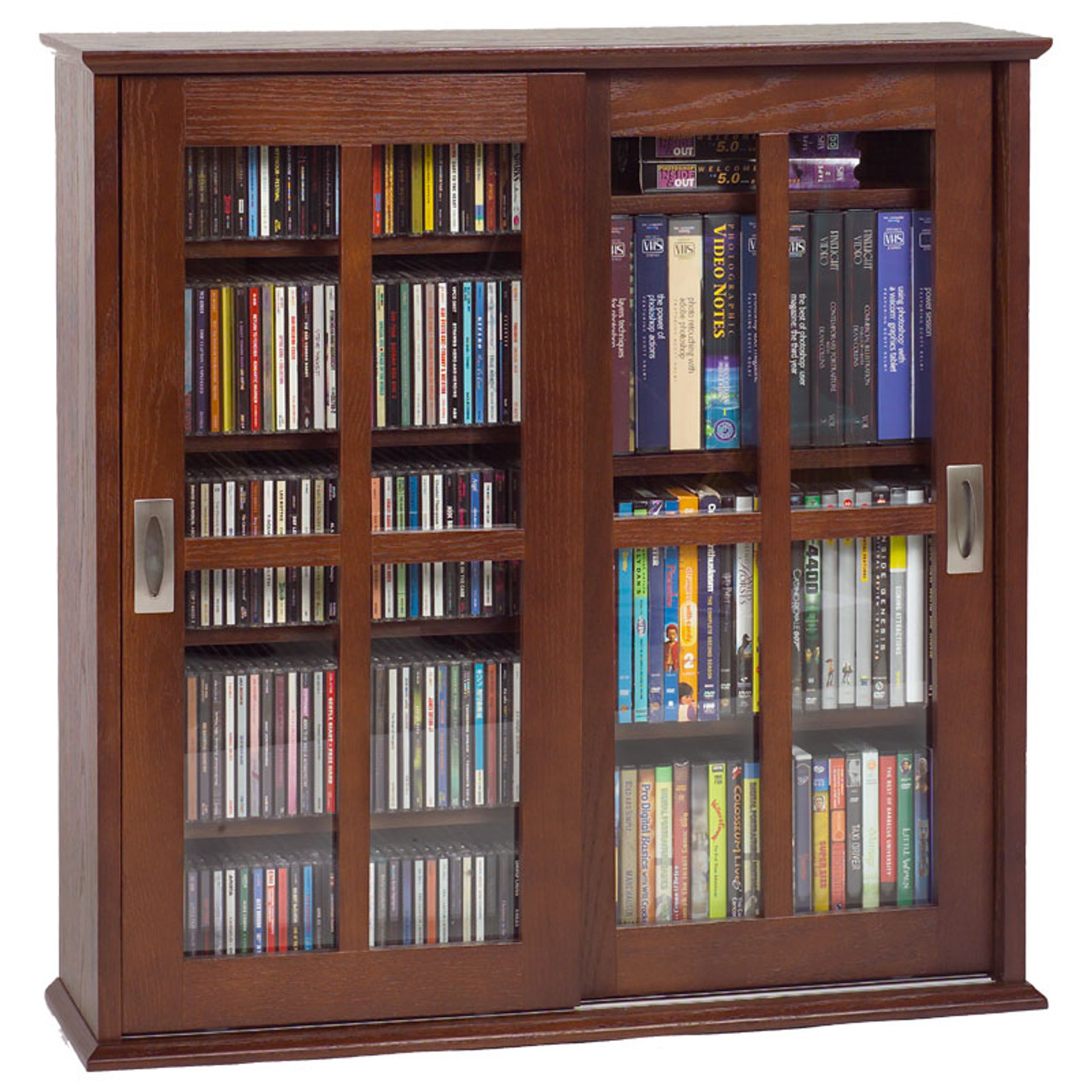 Double Sliding Door Wall Mount Cd Dvd Cabinet Walnut