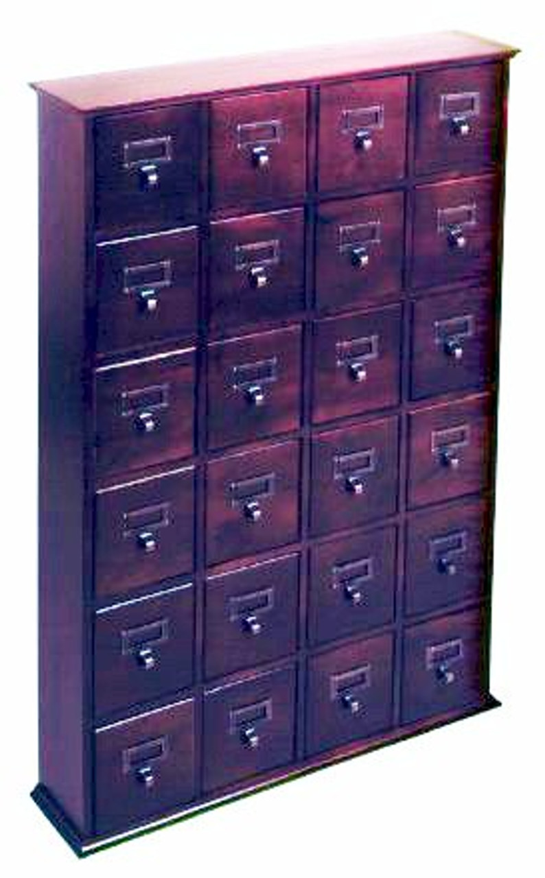 Hardwood Library Card File Cd Cabinet 24 Drawers Cherry