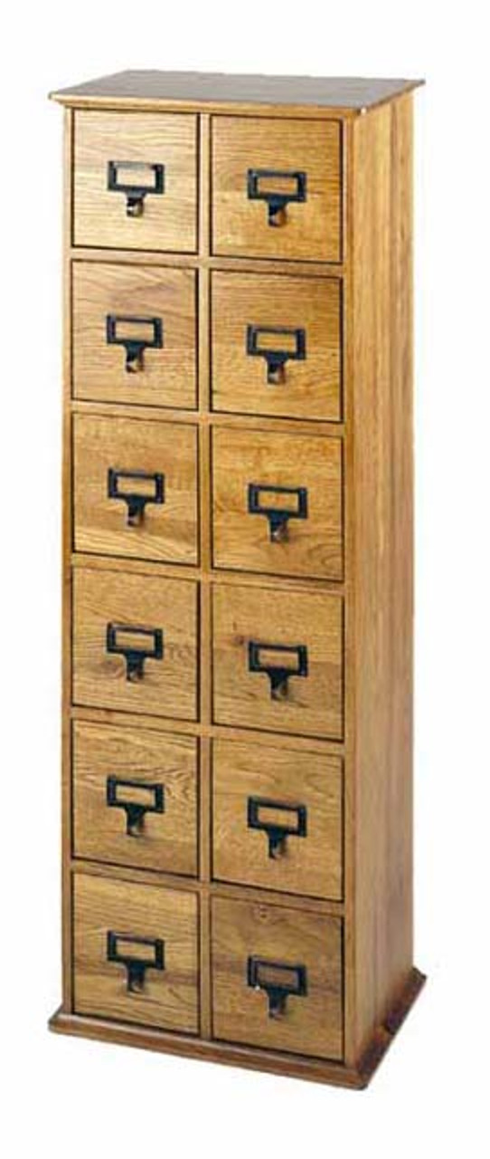 Solid Oak Library Card File Cd Cabinet 12 Drawers Oak