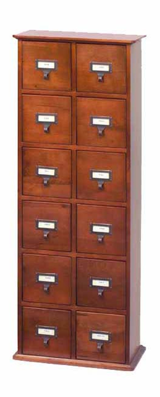 Hardwood Library Card File Cd Cabinet 12 Drawers Walnut