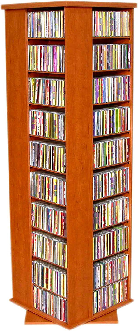 Large 4-Sided Spinner CD/DVD Storage Rack, Cherry