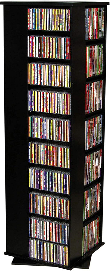 Large 4-Sided Spinner CD/DVD Storage Rack, Black