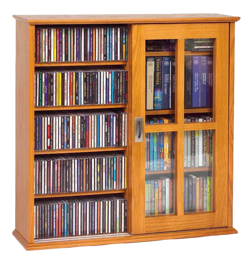 Triple Sliding Door Wall Mount CD DVD Cabinet - Black