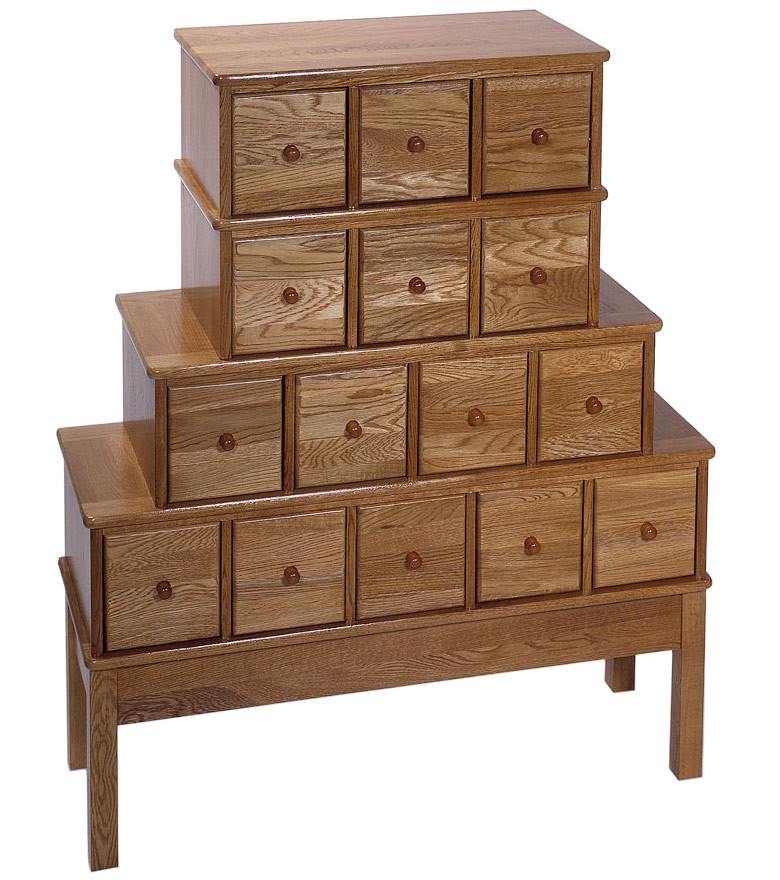 Solid Oak Apothecary Style 15 Drawer CD DVD Cabinet - Oak
