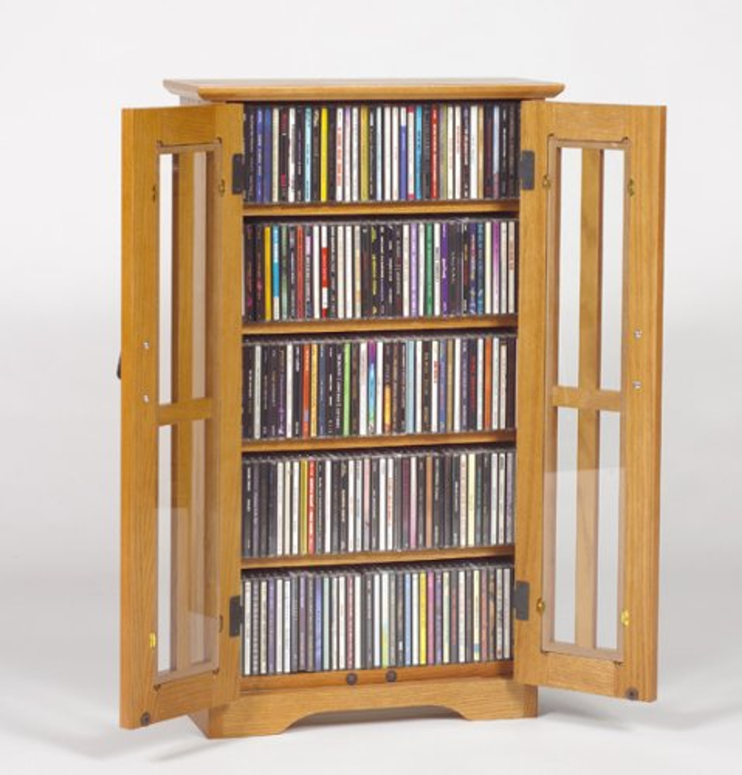 Mission Style 3 Sliding Glass Door CD DVD Storage Cabinet - Oak