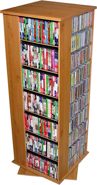 Huge Revolving 1600 CD Rack / 756 DVD 840 Blu-ray Spinner, Oak