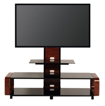 Curved Wood TV Stand/cart with Mount for 35 - 85 inch TV Dark Oak/Black