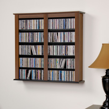 Double Wall Mounted CD/DVD Rack,  349 CDs 142 DVDs - Cherry & Black