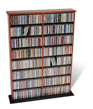 Double Wide CD DVD Rack, 640 CDs 270 DVD Tower - Cherry & Black