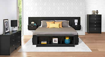 Series 9 Designer Floating King Headboard with Nightstands, Black