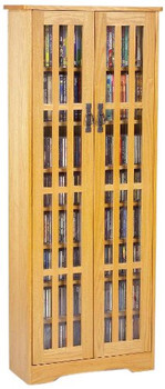 62" Mission CD/DVD Cabinet w/Tempered Glass Doors - Oak