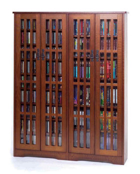 62" Double Mission CD/DVD Cabinet w/Tempered Glass Doors - Walnut