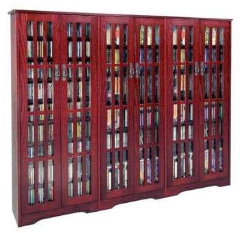 62" Triple Mission CD/DVD Cabinet w/Tempered Glass Doors - Dark Cherry