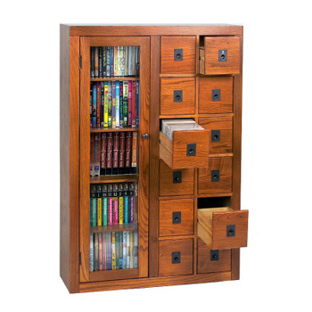 Librarian's Glass Door Media Storage Cabinet - Dark Oak